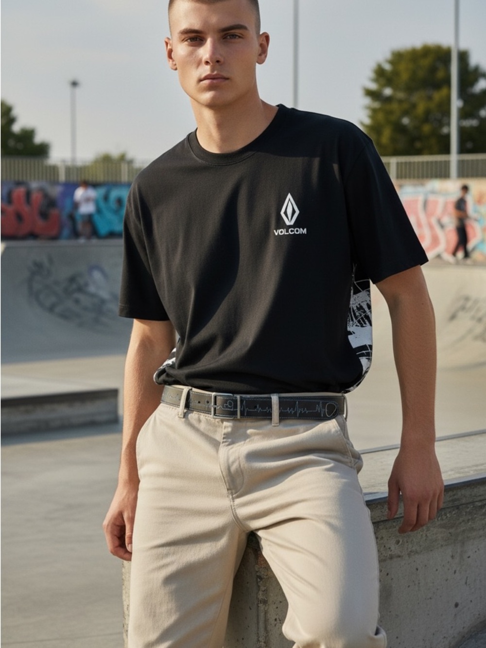 Volcom reversible belt black & cerulean blue contrasting stitches skate surf